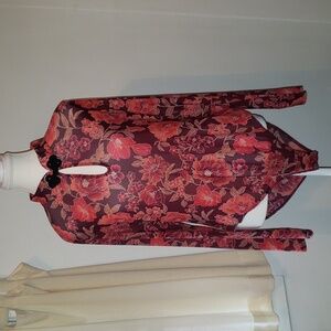 Floral Keyhole Long-Sleeve Bodysuit - Red Floral